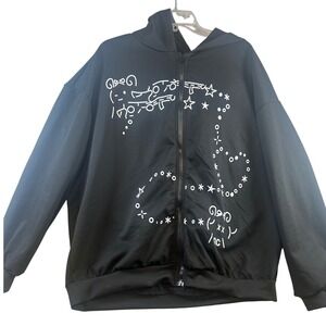 SHEIN ROMWE Grunge Punk Japanese Emoticon Bunny Ear Zip Up Hoodie Black Large